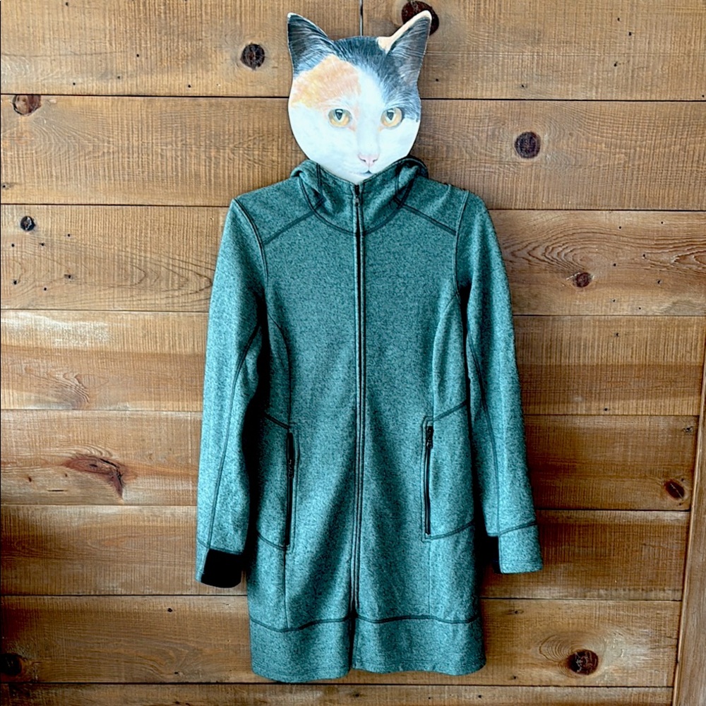 Ibex Green Zip-Up long sweater coat.